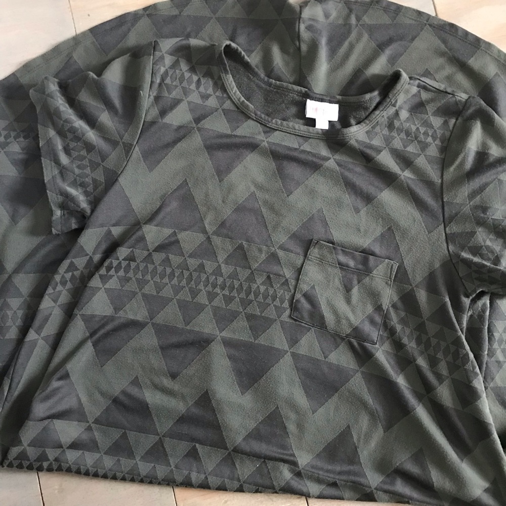 LuLaRoe Olive and Dark Green Geometric Pocket Dress - Picture 2 of 8
